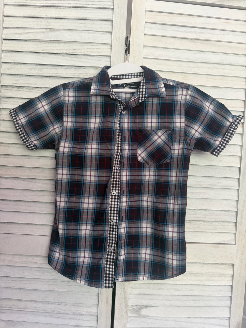 Ben Sherman Men's Short-Sleeve Plaid Button-Down Shirt - Black/Gray/Blue